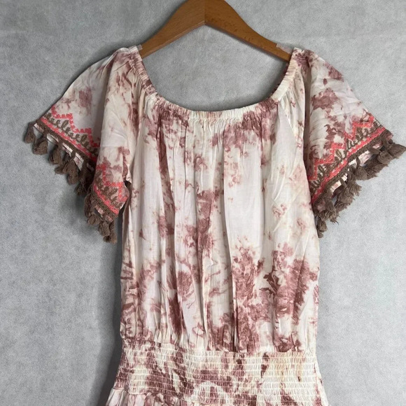 Venus NWT Off Shoulder Neutral Tie Dye Boho Blouson Maxi Dress‎ Size M - Picture 3 of 13